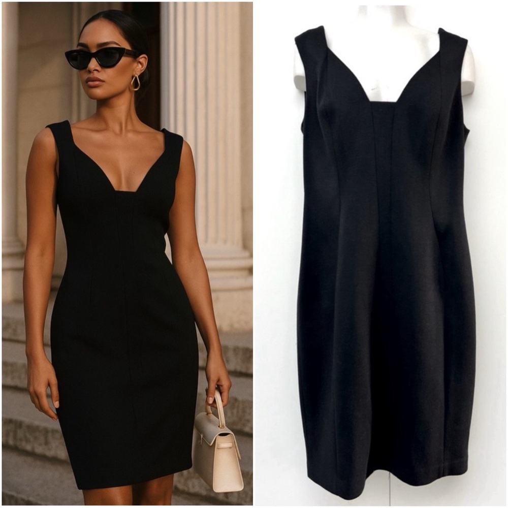 TAHARI | Black Wool Blend Contour Sheath Dress